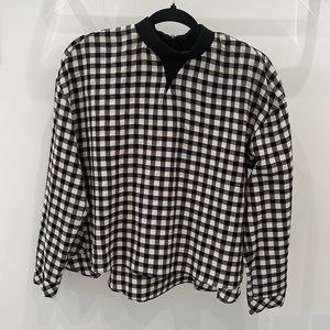 Plaid blouse flowy with high neck and zipper, XS, Zara